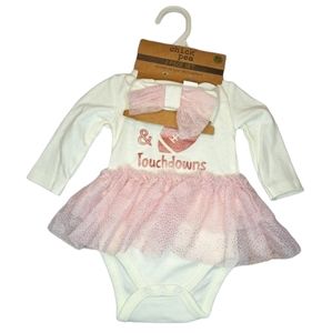 NEW Chick Pea Football Tutu Onesie With Bow Size 0-3 Months